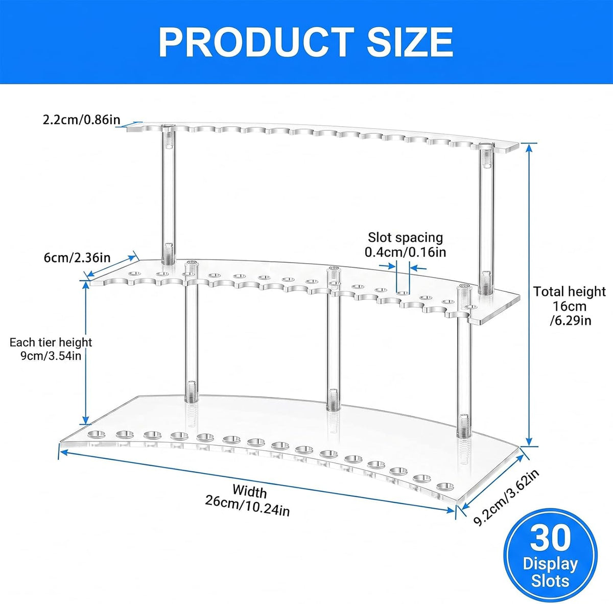 2-Tier Acrylic Pen Display Stand 30 Slot Pen Holder Organizer for Pens Makeup Brushes Art Supplies