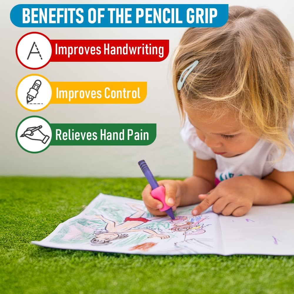 The Pencil Grip Original Pencil Grippers 6 Pcs, Improves Kids Handwriting, Ergonomic Pen Holder for Righties & Lefties, Ideal for Kids, Toddlers, Adults, Writing Tool with Finger Cushion