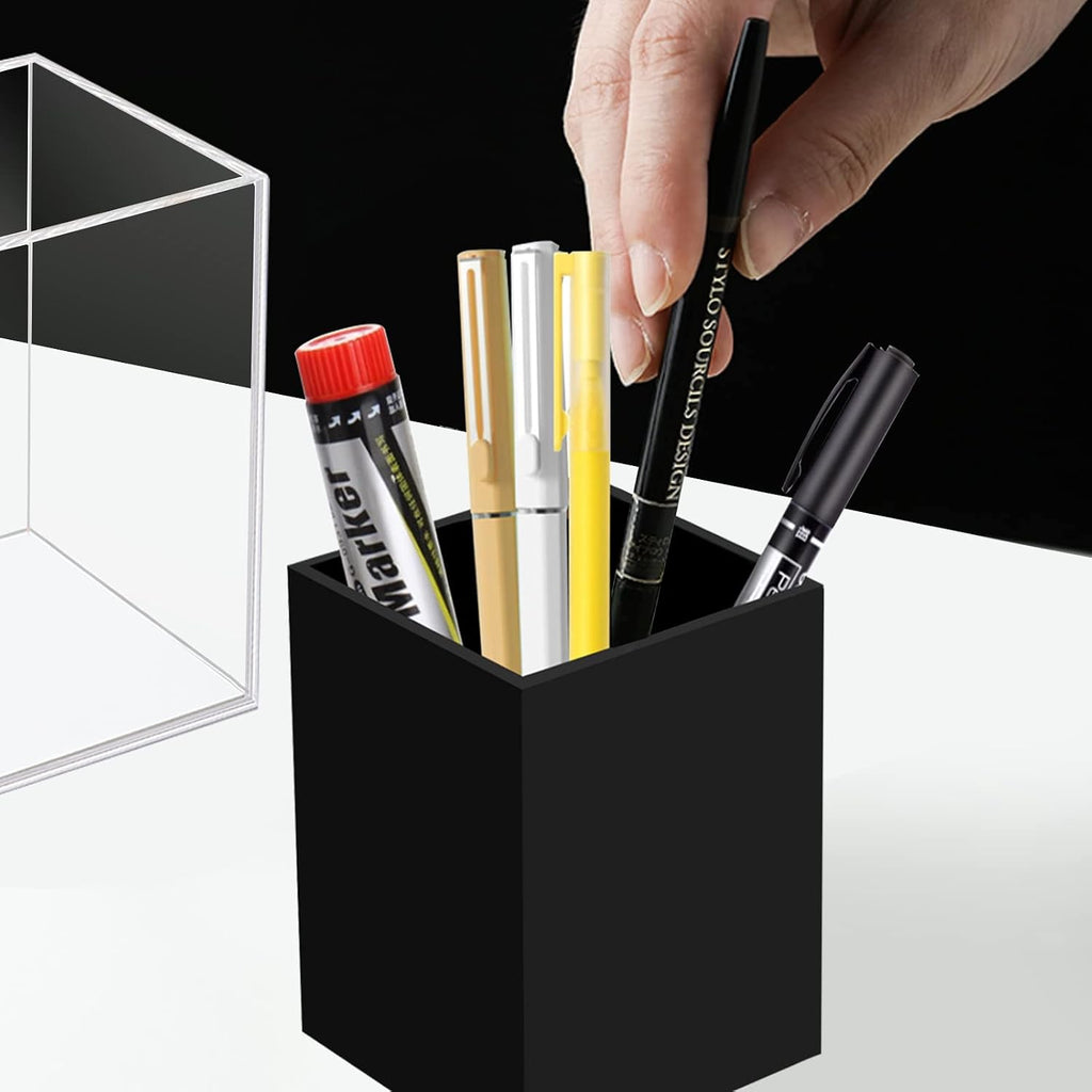 Ptaedex Acrylic Pen Holder Organizer, Black Pencil Holder for Desk, 2 Pack