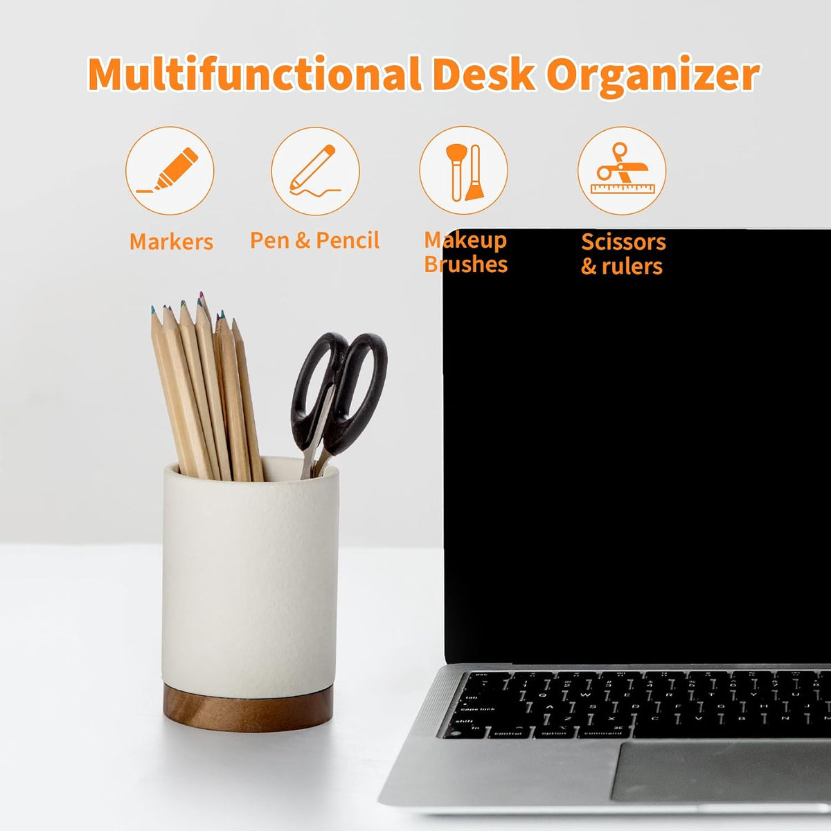 Ceramic Pen Holder for Desk, Pencil Cup, (White,Set / 1)
