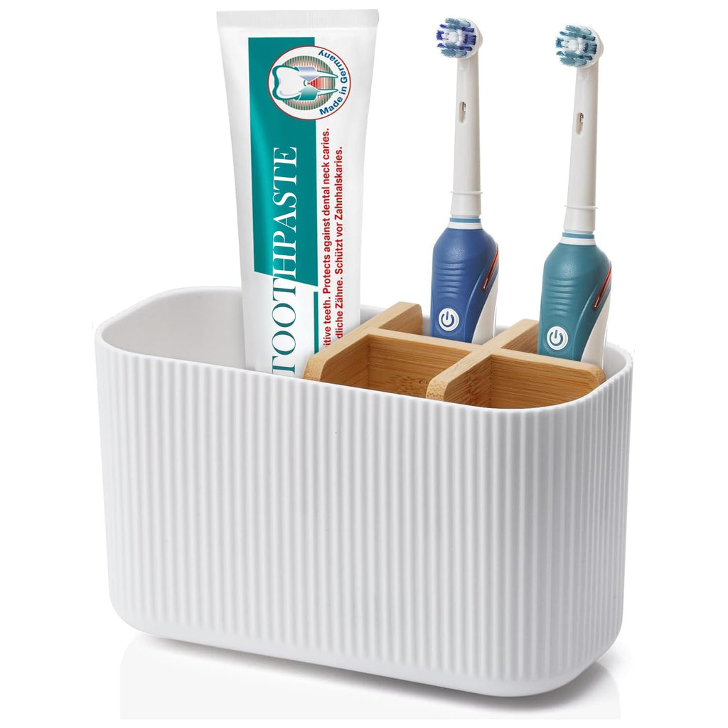 GFWARE Toothbrush Holders for Bathrooms, 5 Slots Bamboo Toothbrush Holder Kids Electric Toothbrush Holder and Toothpaste Holder for Bathroom Countertop Accessories Storage, Marble Toothbrush Organizer