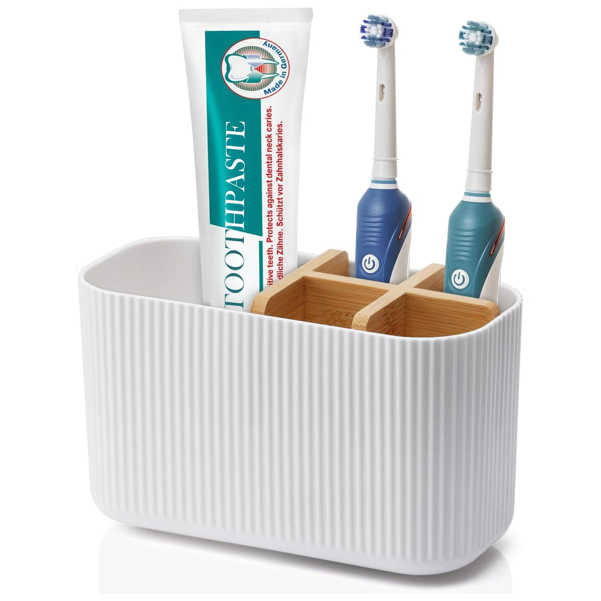 GFWARE Toothbrush Holders for Bathrooms, 5 Slots Bamboo Toothbrush Holder Kids Electric Toothbrush Holder and Toothpaste Holder for Bathroom Countertop Accessories Storage, Marble Toothbrush Organizer
