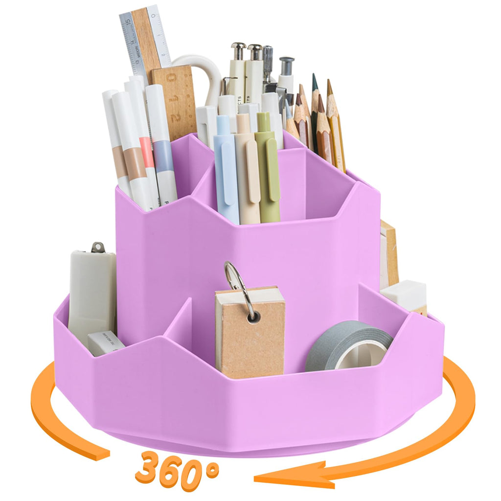 Cayxenful Pencil Pen Holder for Desk,9 Slots 360 Degree Rotating Desk Organizers,Desktop Storage Stationery Supplies Organizer, Cute Pencil Cup Pot For Office, School, Home(White)