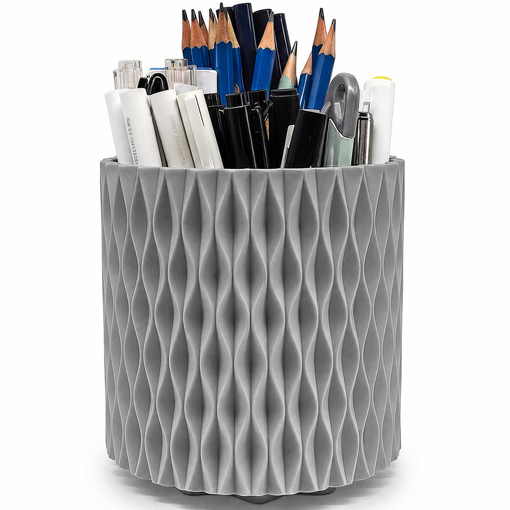 Lebenrich Rotating Pen Holder for Desk, 5 Slots Easthetic Pencil holder Desk Organizer Supplies and Accessories for Women Girls, Pencil Cup for Office Home Art Supply, White