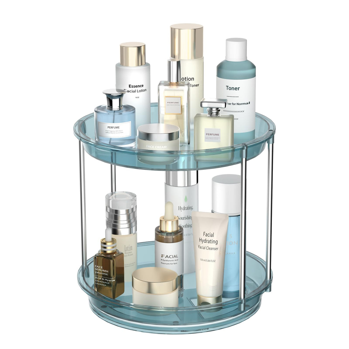 360 Rotating Makeup Organizer, 2 Tier Skincare & Perfume Holder for Bathroom Counter, Clear Spinning Vanity Tray, Lazy Susan Turntable Organizer for Dresser, Kitchen Cabinet