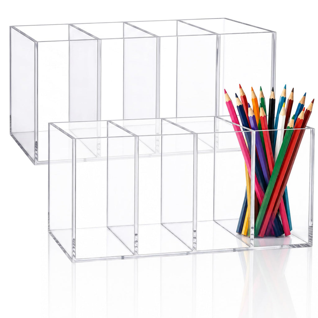 Mototo Acrylic Pen Holder Back to School 4 Compartments Pencil Organizer