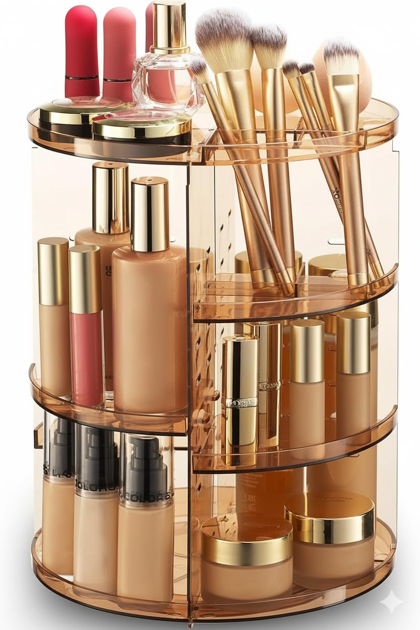 Masirs 360 Rotating Makeup Organizer Countertop, Adjustable Shelf, Clear