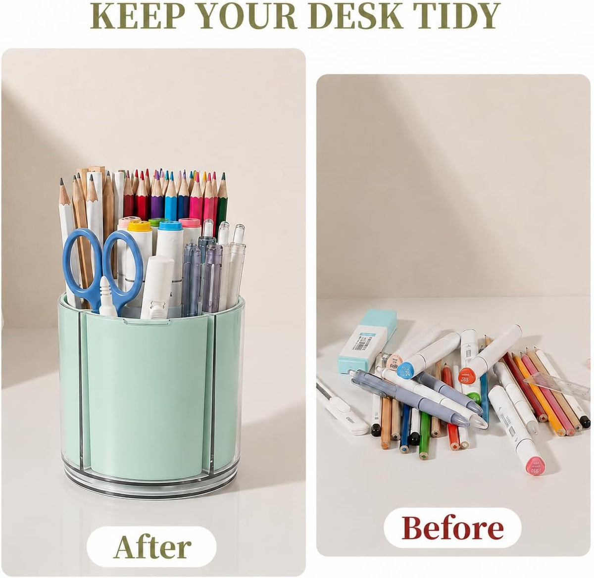 360° Rotating Pen Holder for Desk Adjustable Pencil Organizer, Green