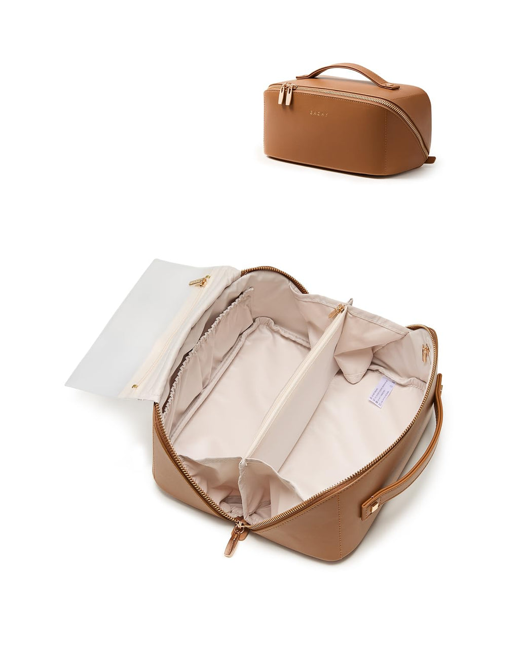 EACHY Travel Makeup Bag for Women, PU Leather Cosmetic Bag, Brown, Medium