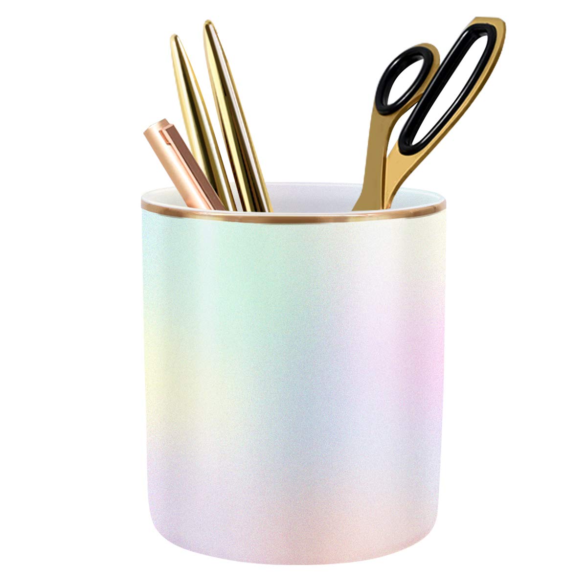 Large Capacity Colored Pen Holder for Desk, Ceramic Pencil Holder Pen Cup Marker Holder Makeup Brush Holders, Desk Accessories & Workspace Organizers for Home, Office, White Flower