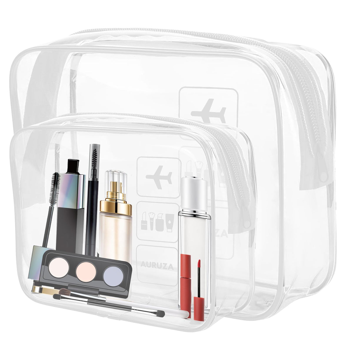 AURUZA Clear Makeup Bag,Portable Travel Toiletry Bags with Zipper, TSA Approved Clear Organizer Bags, PVC Cosmetic Pouch for Airport Airline Compliant