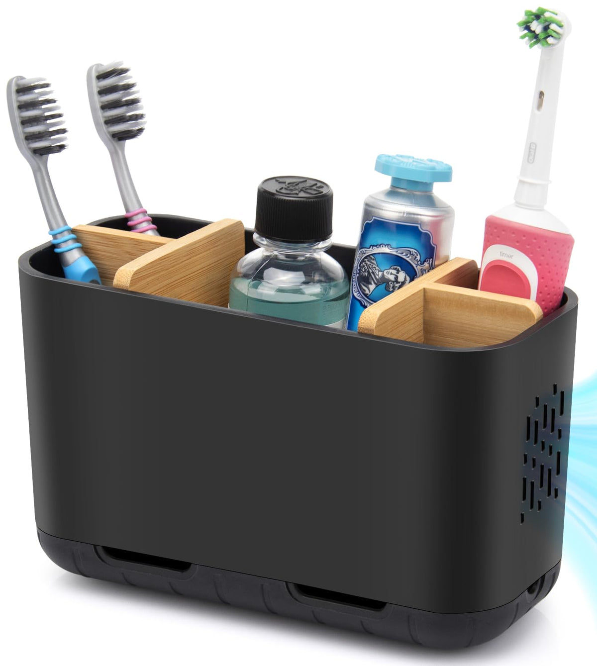 GFWARE Toothbrush Holders for Bathrooms, 5 Slots Bamboo Toothbrush Holder Kids Electric Toothbrush Holder and Toothpaste Holder for Bathroom Countertop Accessories Storage, Marble Toothbrush Organizer
