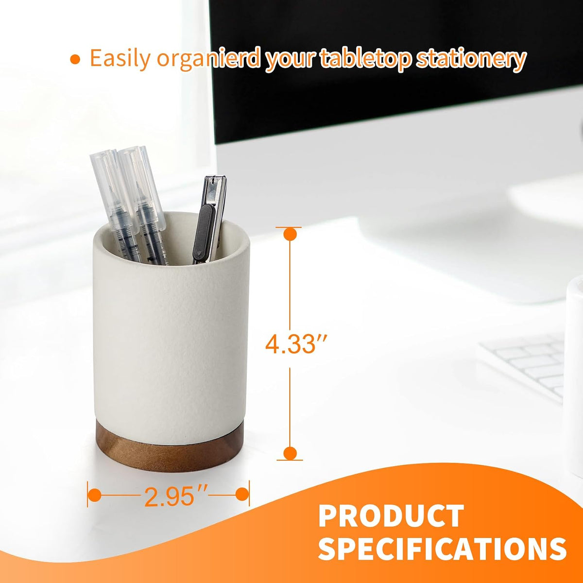 Ceramic Pen Holder for Desk, Pencil Cup, (White,Set / 1)