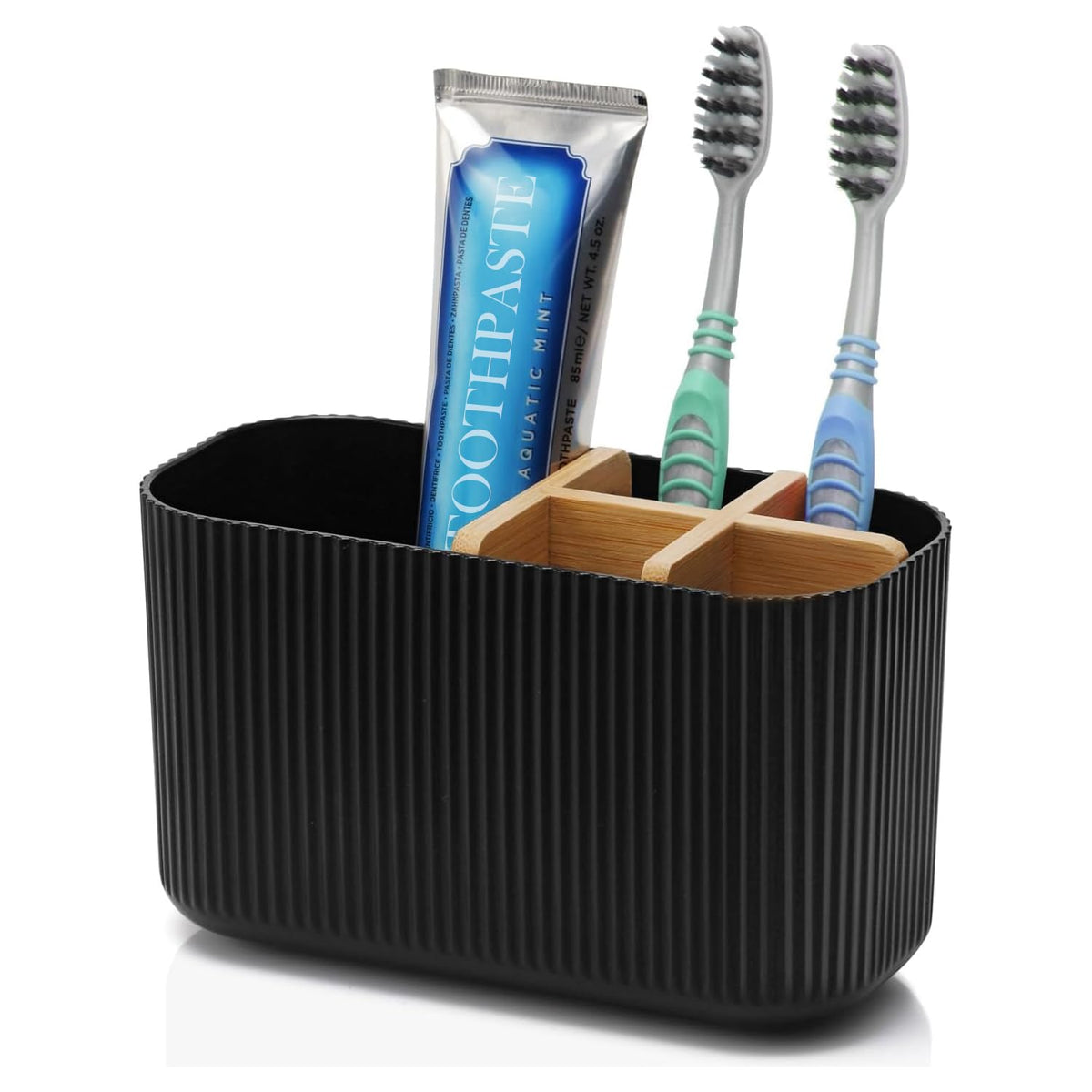 GFWARE Toothbrush Holders for Bathrooms, 5 Slots Bamboo Toothbrush Holder Kids Electric Toothbrush Holder and Toothpaste Holder for Bathroom Countertop Accessories Storage, Marble Toothbrush Organizer