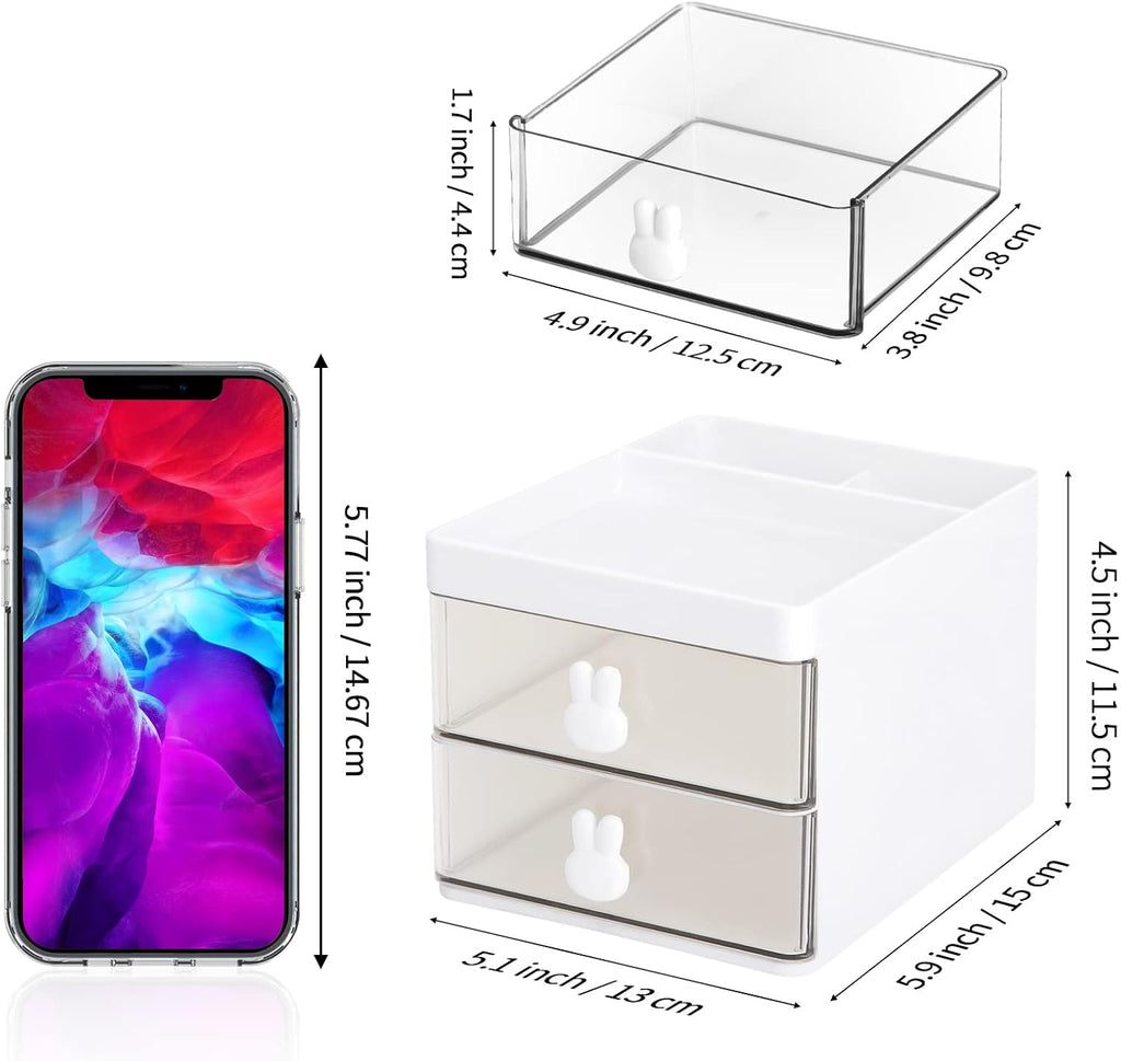 LETURE Small Desk Organizer With Drawer, Office Desktop Storage Box, Business Card/Pen/Pencil/Mobile Phone/Stationery Holder Storage Box, Makeup Organizer for Office School Home (White)