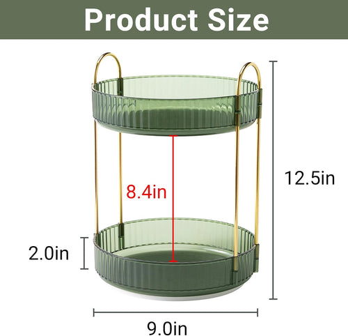 Asayuee 360 Rotating Makeup Organizer for Vanity,2 Tier Large Capacity Skincare Organizers,Bathroom Counter Organizer, Spinning Perfume Organizer & Vanity Organizer (Green-2 Tier)
