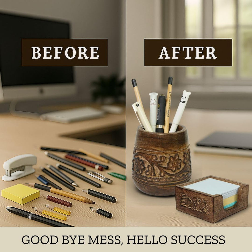 Mie Creations Set of 2 Pen, Sticky Note Holder for Office Desk Organizer