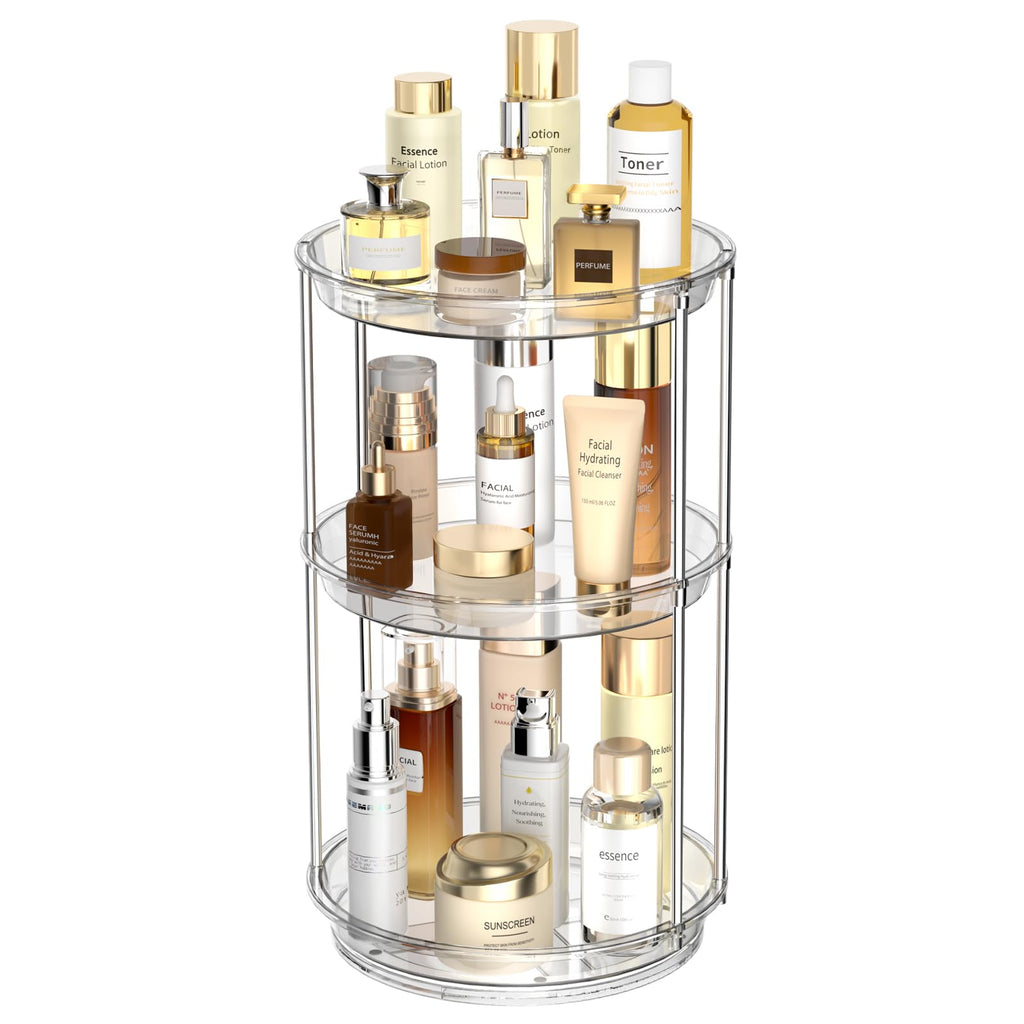 360 Rotating Makeup Organizer, 2 Tier Skincare & Perfume Holder for Bathroom Counter, Clear Spinning Vanity Tray, Lazy Susan Turntable Organizer for Dresser, Kitchen Cabinet