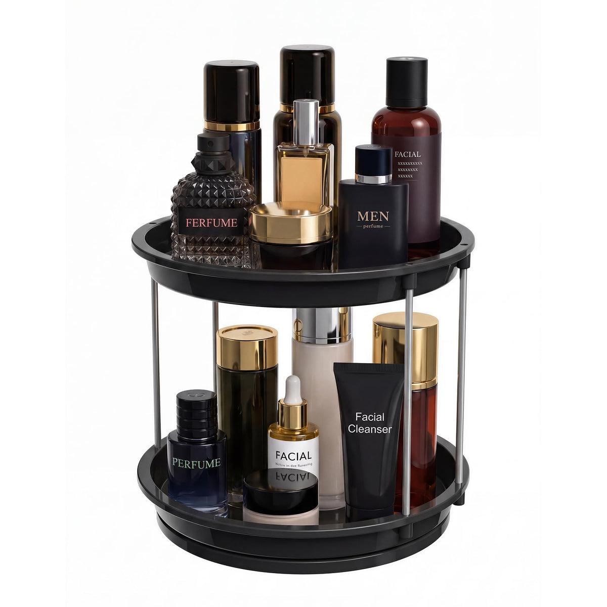 360 Rotating Makeup Organizer, 2 Tier Skincare & Perfume Holder for Bathroom Counter, Clear Spinning Vanity Tray, Lazy Susan Turntable Organizer for Dresser, Kitchen Cabinet