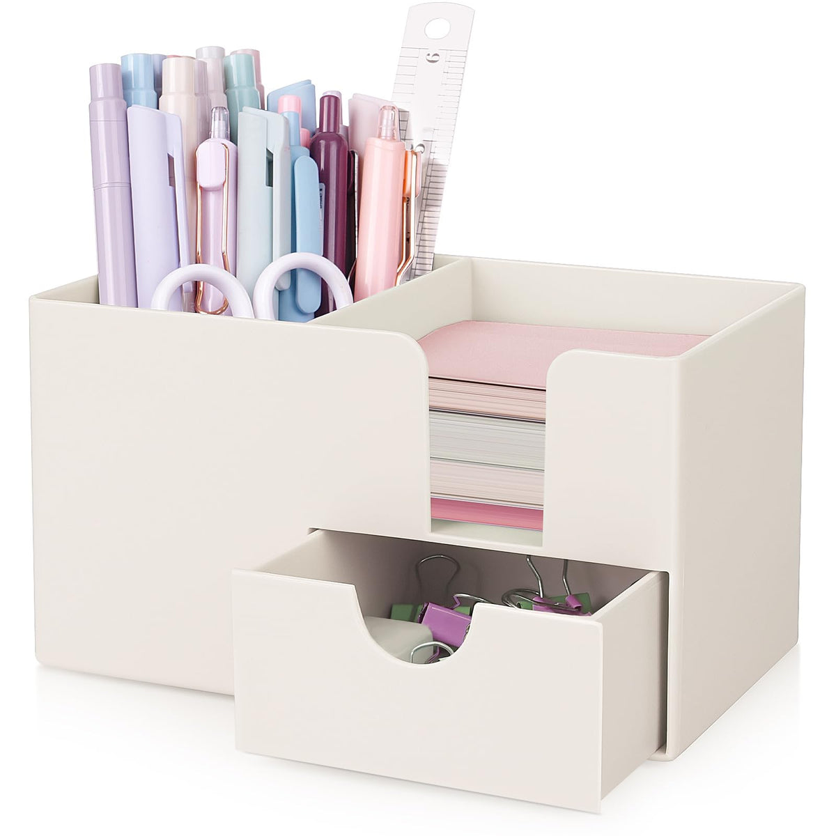 SKYDUE Small Desk Organizer with Sticky Notes Holder,Pen Holder for Desk