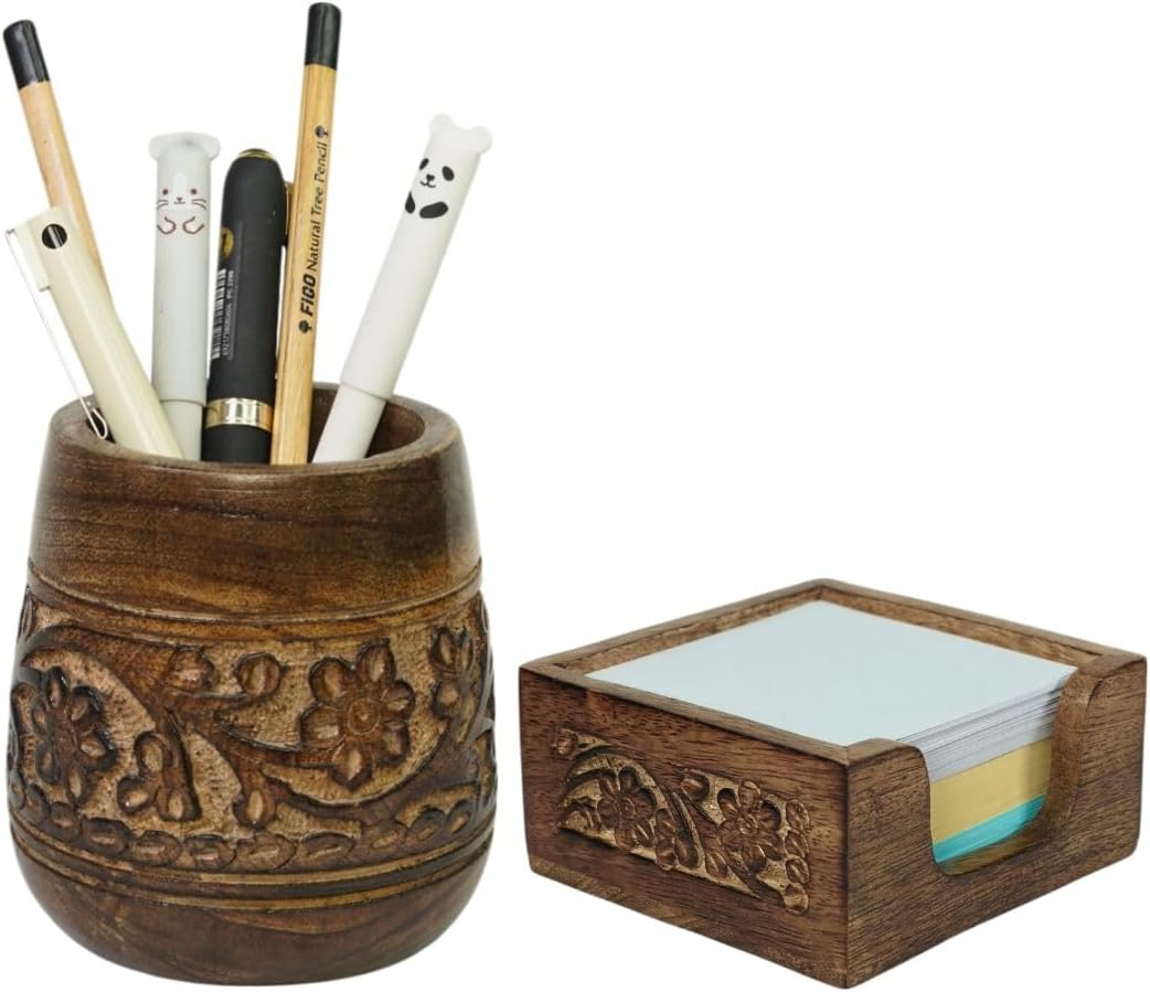Mie Creations Set of 2 Pen, Sticky Note Holder for Office Desk Organizer