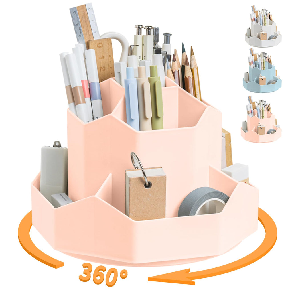Cayxenful Pencil Pen Holder for Desk,9 Slots 360 Degree Rotating Desk Organizers,Desktop Storage Stationery Supplies Organizer, Cute Pencil Cup Pot For Office, School, Home(White)