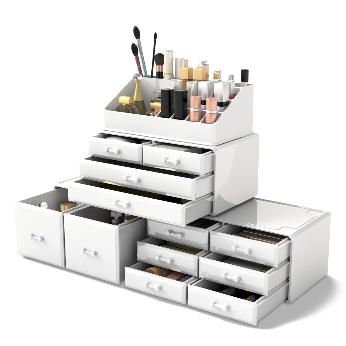 Readaeer Makeup Cosmetic Organizer Storage Drawers Display Boxes Case with 12 Drawers (Black)