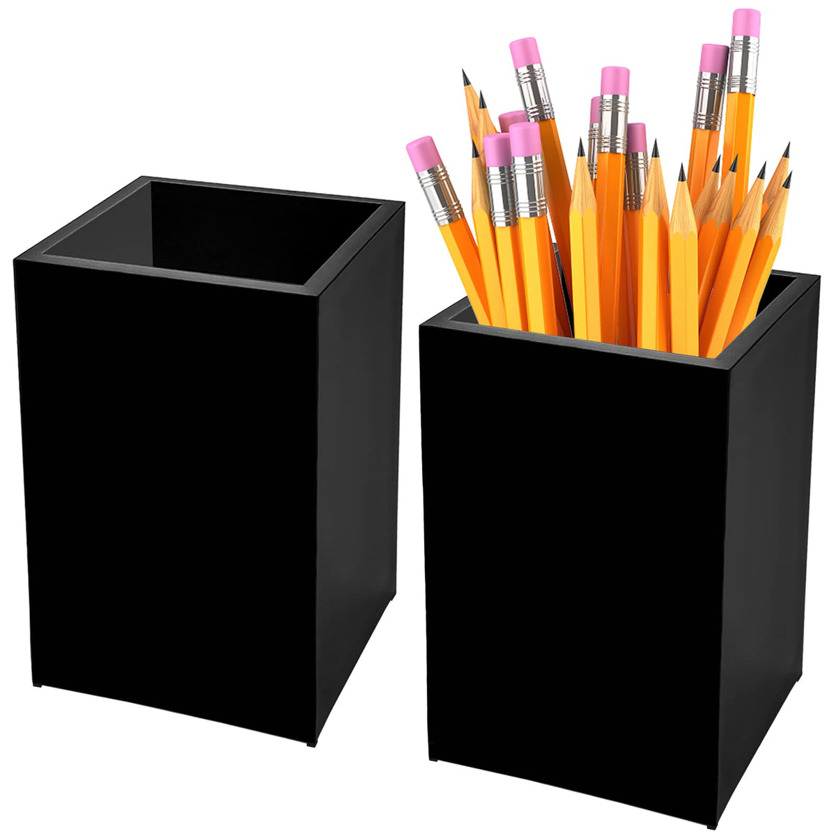 2 Pack Clear Acrylic Pencil Pen Holder Cup,Desk Accessories Holder,Makeup Brush Storage Organizer,Modern Design Desktop Stationery Organizer for Office School Home Supplies,2.6x 2.6x 4 inches