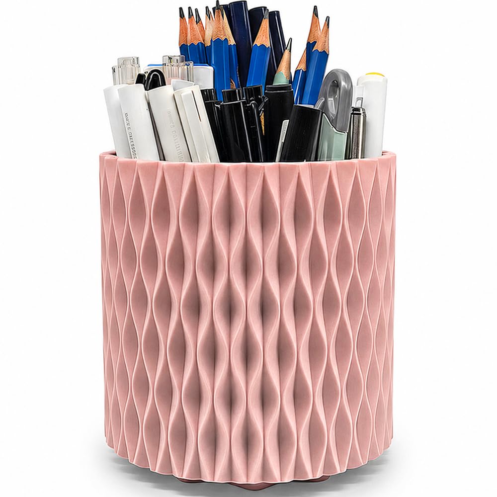 Lebenrich Rotating Pen Holder for Desk, 5 Slots Easthetic Pencil holder Desk Organizer Supplies and Accessories for Women Girls, Pencil Cup for Office Home Art Supply, White