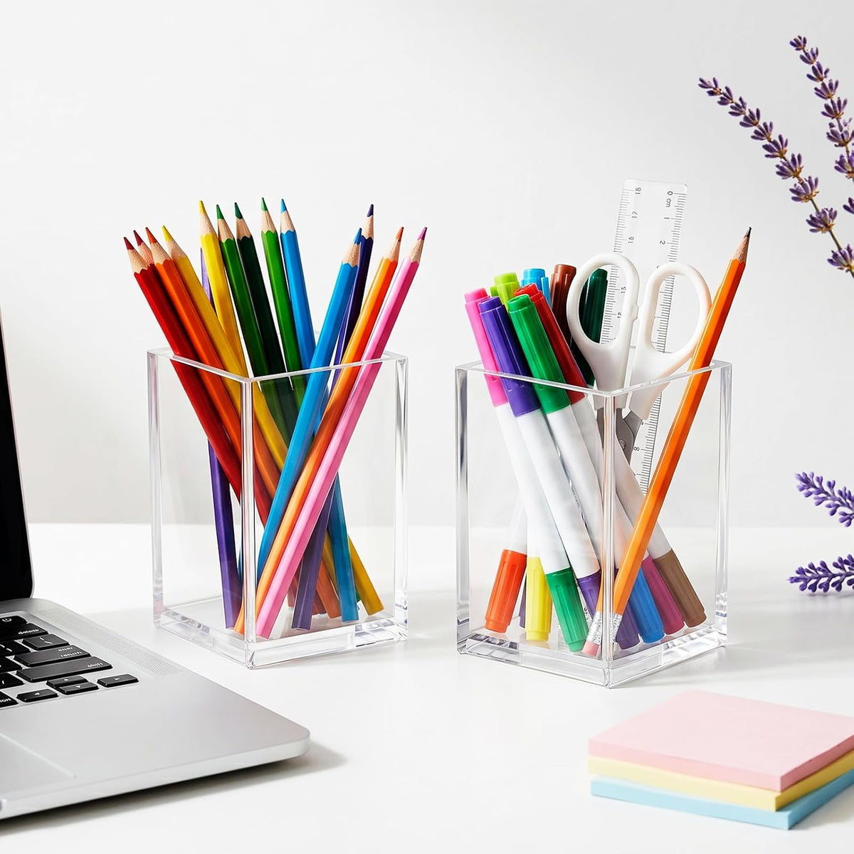 Acrylic Pen Holder 12 Pack, Clear Pencil Cup Desktop Organizer, Makeup Brush Holder, Acrylic Pencil Organizer for Desk Office School Supplies Storage