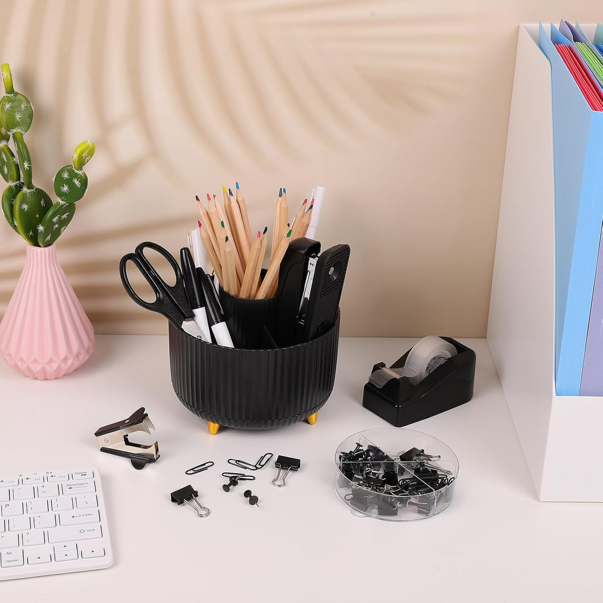 SKYDUE Black Office Supplies with Pencil Holder,Desk Accessories 11PCS