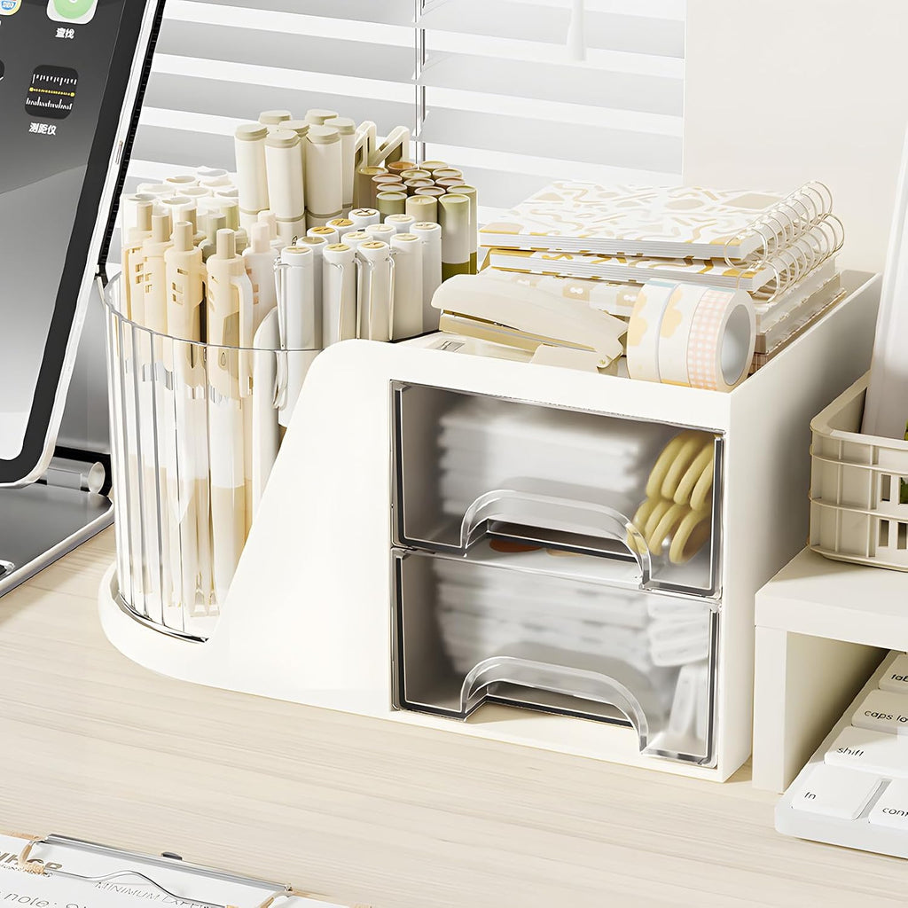 360 Degree Rotating Pencil Pen Holder for Desk , Cute Desk Pen Organizers Desktop Storage Stationery Supplies Cup Pot for Office School Home Art Supply Accessories Caddy Makeup Brush Holder White