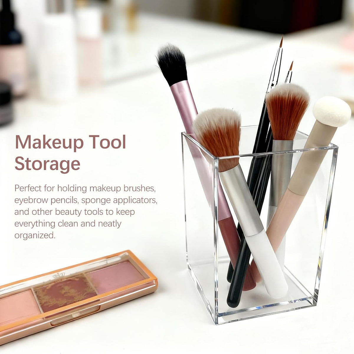 Clear Acrylic Pen Holder Cup Set of 2, Simple Modern Desktop Organizer for Stationery, Makeup Brushes, Office, Study and Home
