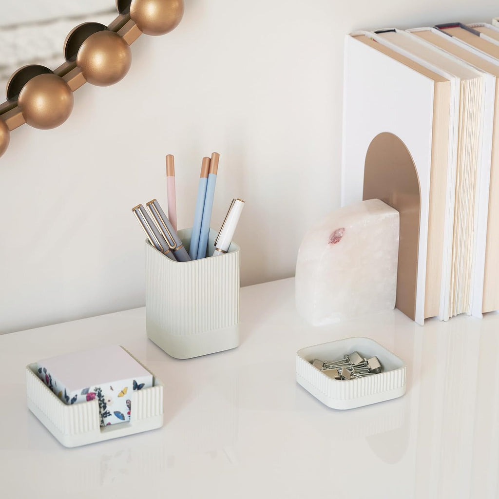 Aesthetic Desk Organizer Set of 3 - Sturdy Concrete Office Accessories