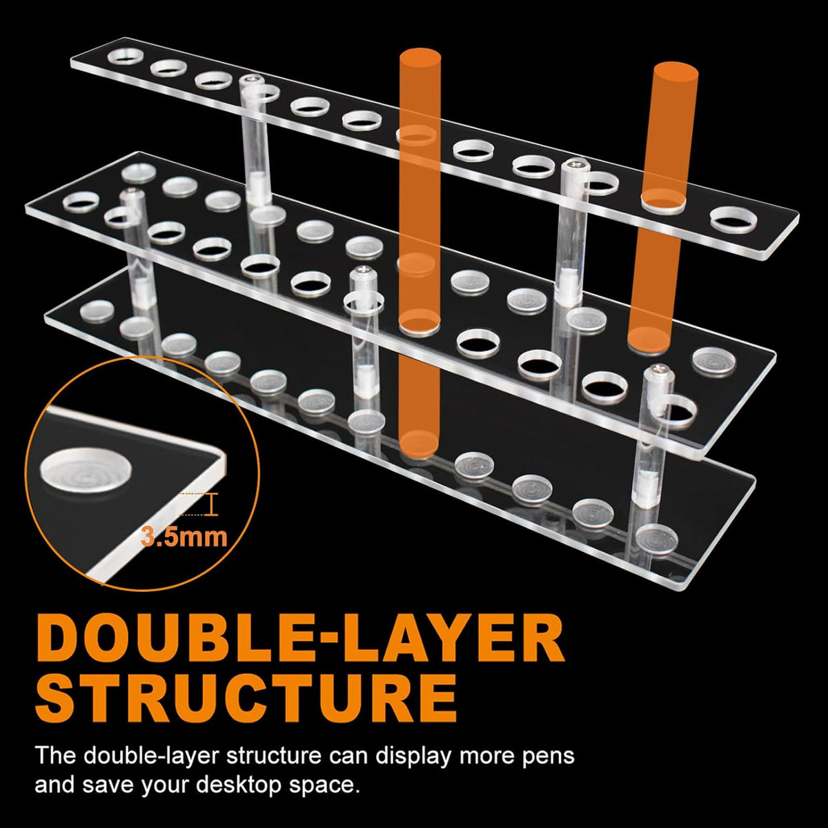 Acrylic Pen Display Stand 24 Slots 1.5cm Clear Pen Stand Display 2 Tier Acrylic Pen Holder Stand for Beadable Pen Pencil