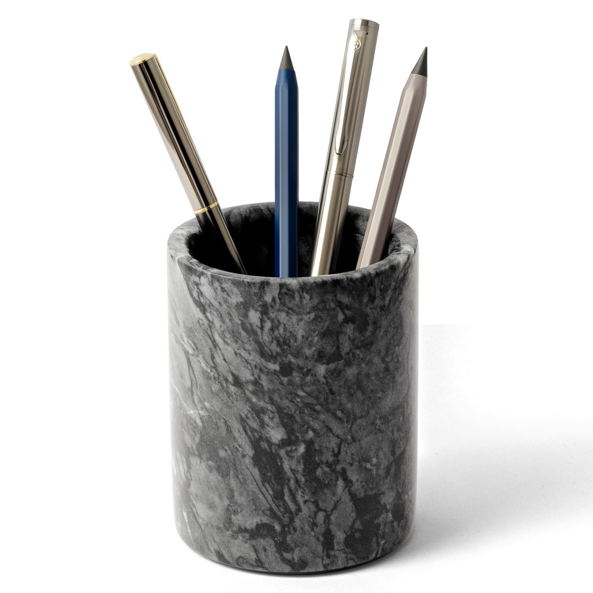 Natural Marble Pen Holder for Desk, Handcrafted Volakas Sturdy Desk Organizer for Office Supplies Storage Desktop Stationary Makeup Brushes Cup Pencil Holders for Home White (DL002)