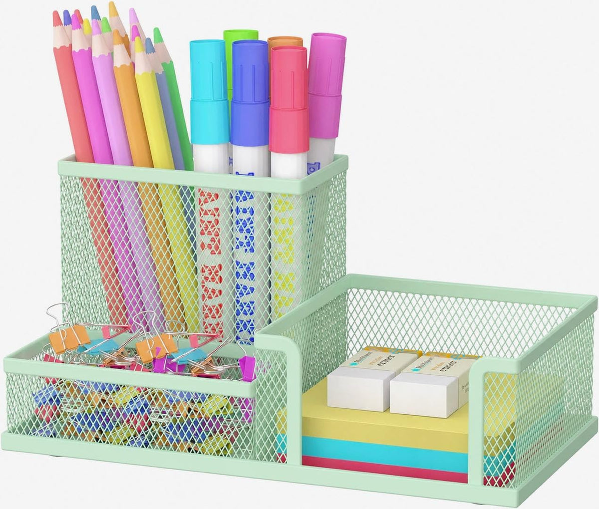 SUPEASY Pen Holder Desk Organizer, Office Supplies Pencil Holder with 3 Compartments, Desk Accessories and Workspace Organizers for Home School Classroom, Black
