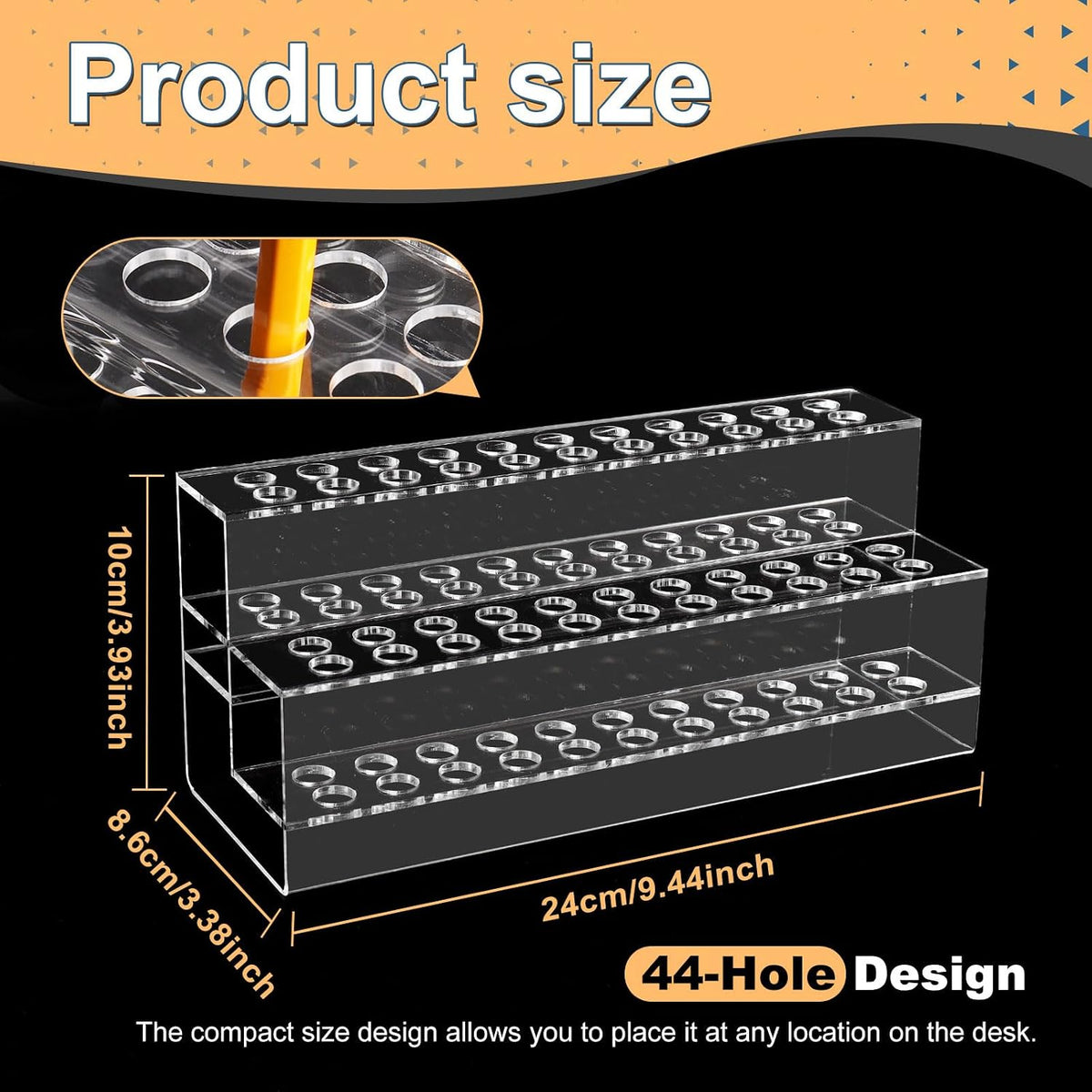 Acrylic Pen Holder, 44-Slots Pen Display Stand Focal Pen Holder Beadable Pen Display Stand Rack Organizer for Home Office Desk School Supplies