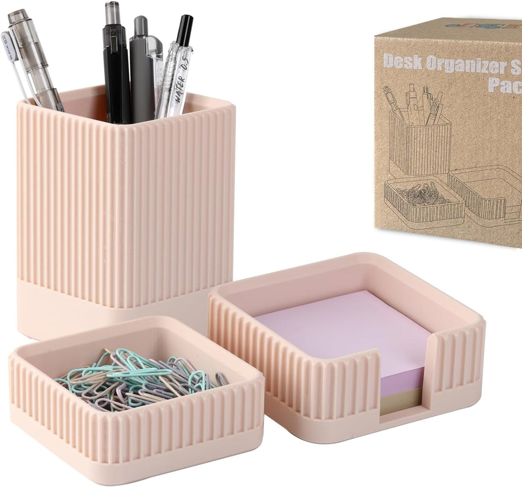 Aesthetic Desk Organizer Set,3-Piece Sturdy Plastic Office Accessories