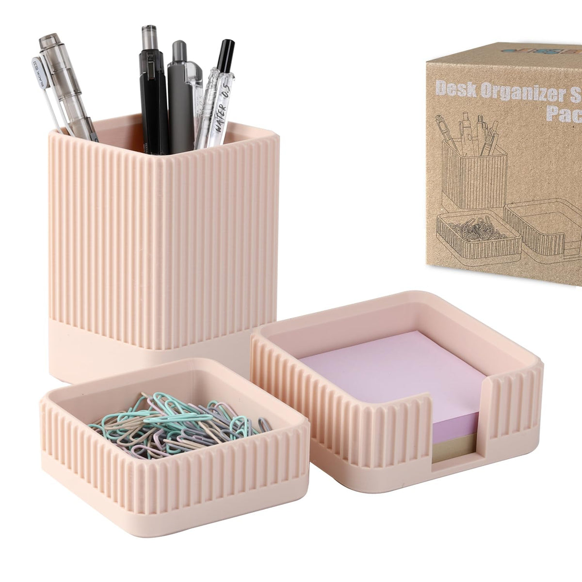 Aesthetic Desk Organizer Set,3-Piece Sturdy Plastic Office Accessories