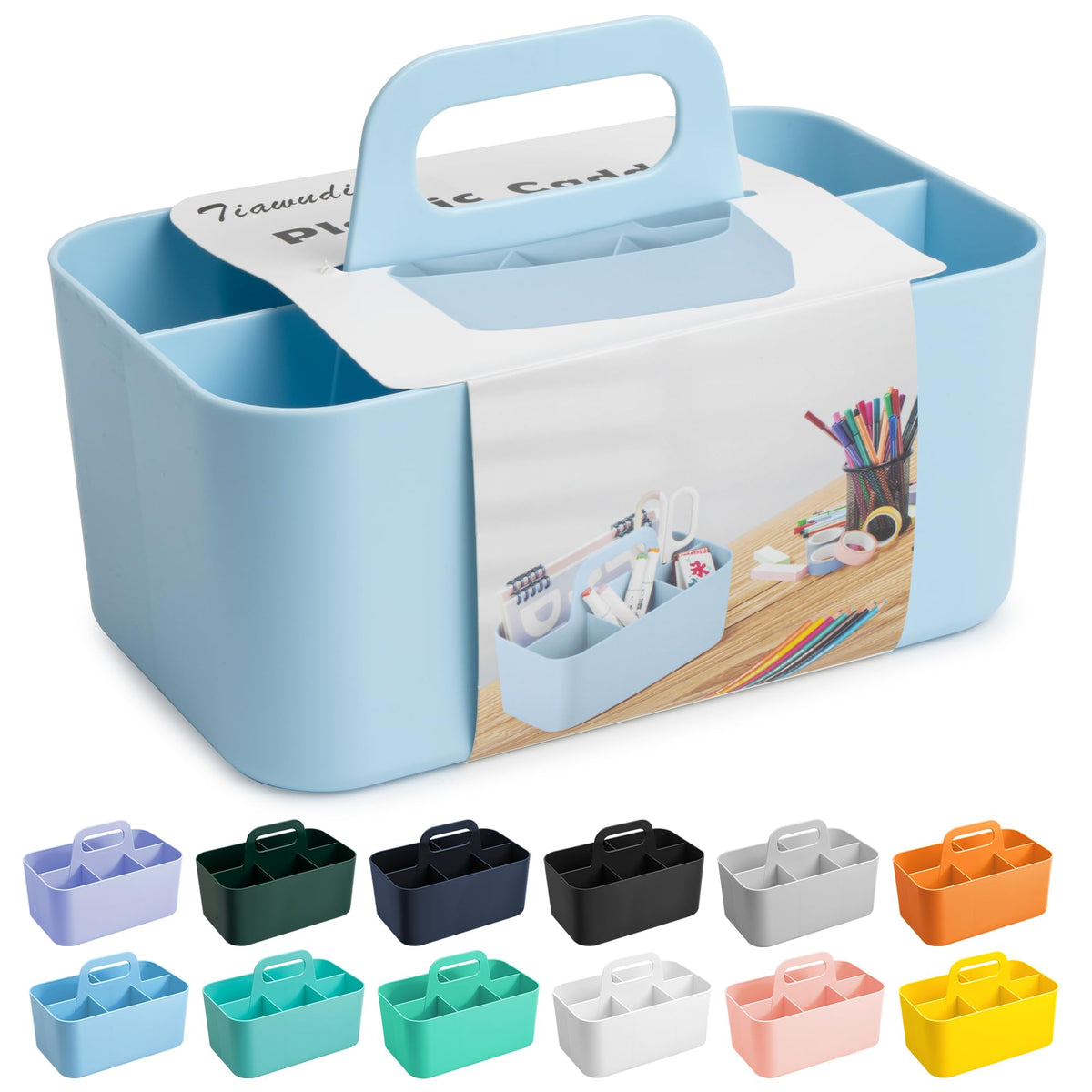 Tiawudi Multipurpose Caddy Organizer, Plastic Caddy with Handle, Stackable Desk Organizer for Stationery, Marker and Pencil, Office Supplies Organizer, Dorm Caddy