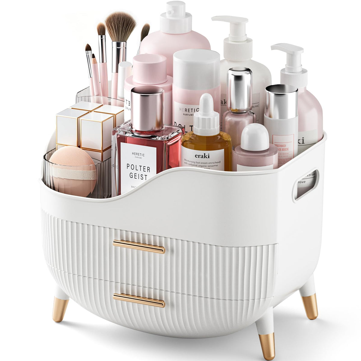 Pajiriona Makeup Organizer with Drawers, Green Skincare Organizer for Vanity, Storage Box with Handle, Large Cosmetic Display Case for Dresser, Bathroom Countertop