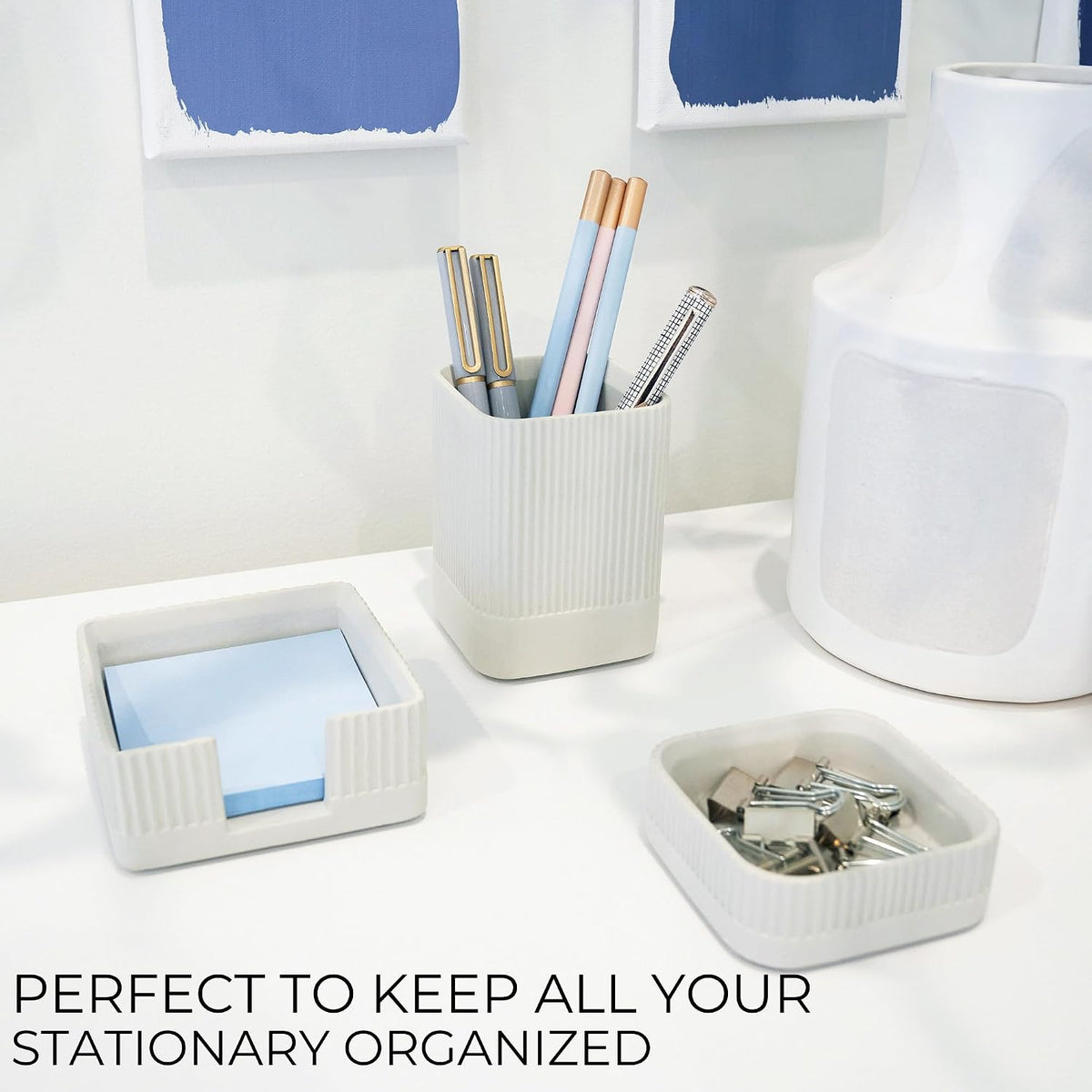 Aesthetic Desk Organizer Set of 3 - Sturdy Concrete Office Accessories
