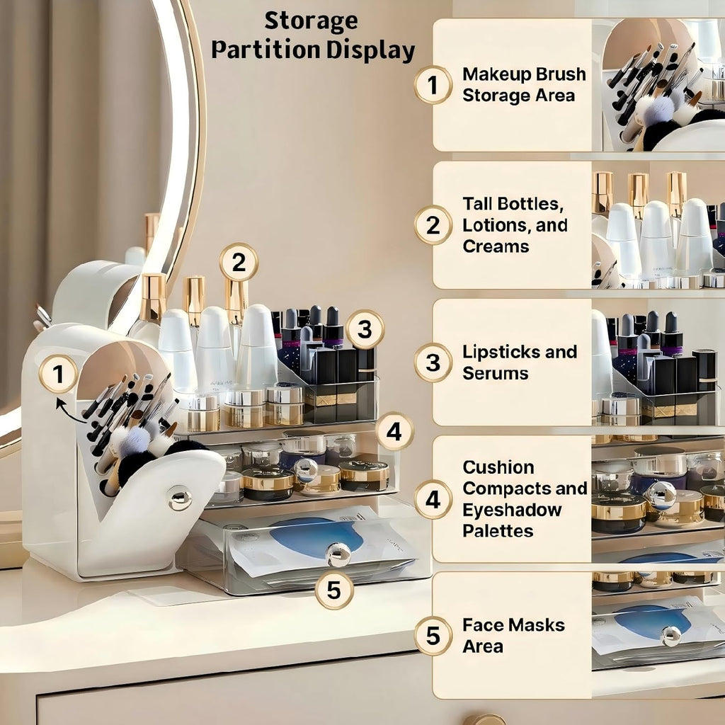 Makeup Organizer for Vanity with Brush Holder,Skincare Organizer