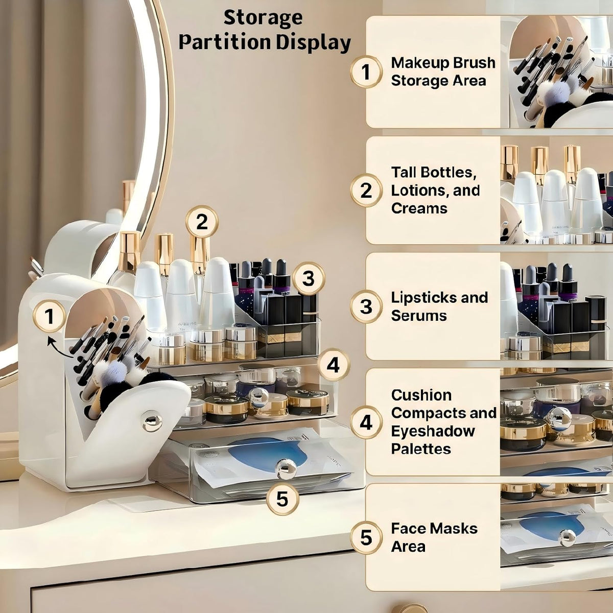 Makeup Organizer for Vanity with Brush Holder,Skincare Organizer