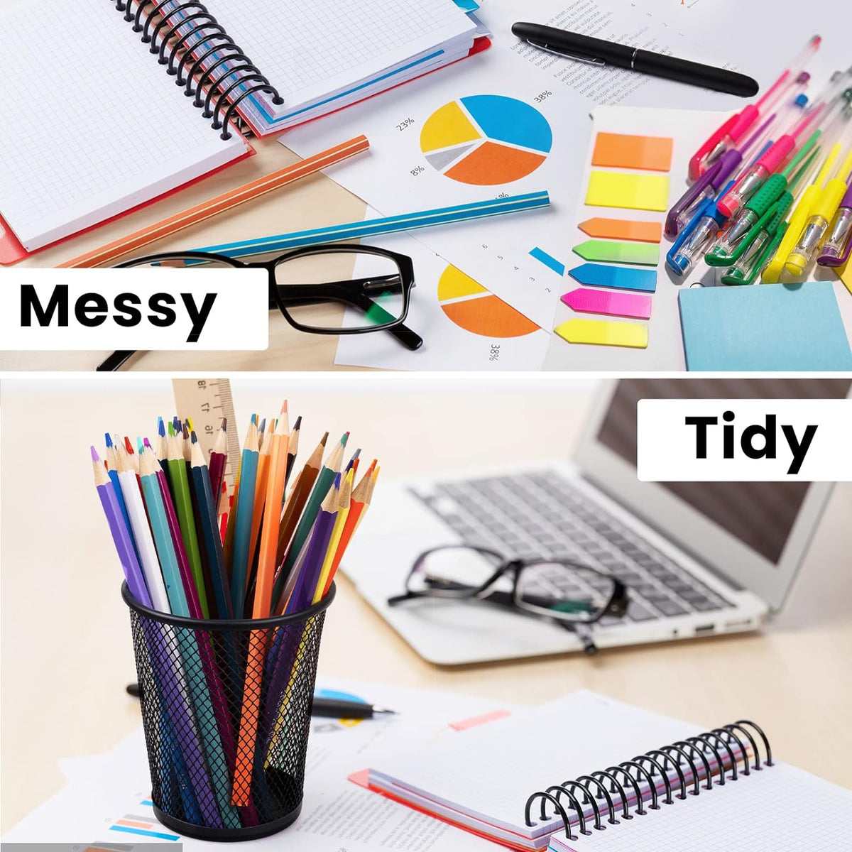 QYH Mesh Pencil Holder for Desk 6 Pack, Metal Pen Cup Black