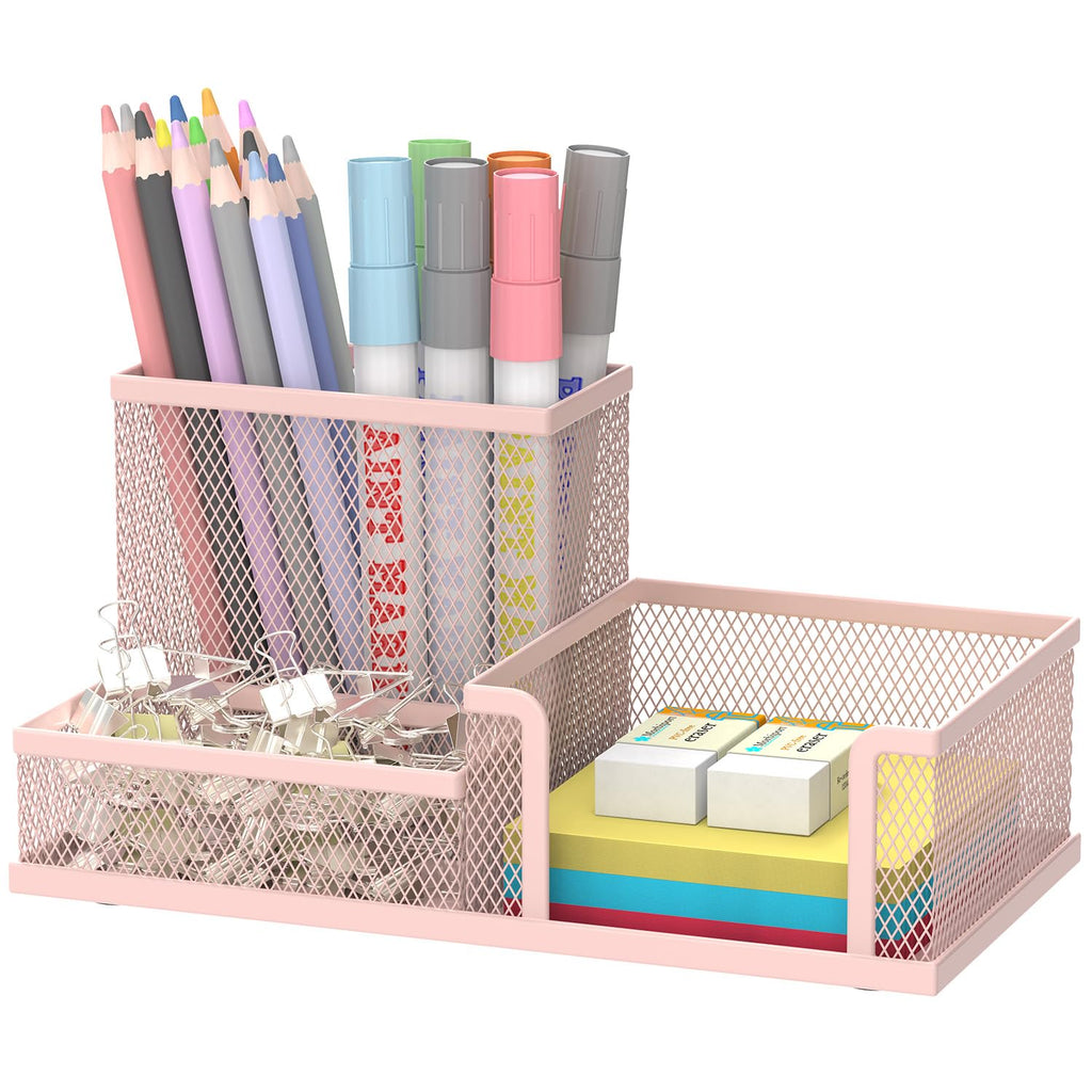 SUPEASY Pen Holder Desk Organizer, Office Supplies Pencil Holder with 3 Compartments, Desk Accessories and Workspace Organizers for Home School Classroom, Black