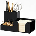 HBlife Acrylic Pen Holder for Desk, 3-Compartment Small Desk Organizer, Clear Office Supplies Desk Accessories with Sticky Notes Holder Stores Post It Notes 3X3 for Office, Home and School