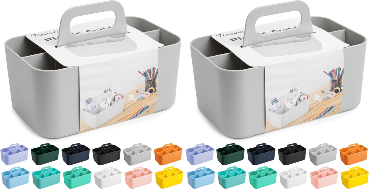 Tiawudi Multipurpose Caddy Organizer, Plastic Caddy with Handle, Stackable Desk Organizer for Stationery, Marker and Pencil, Office Supplies Organizer, Dorm Caddy