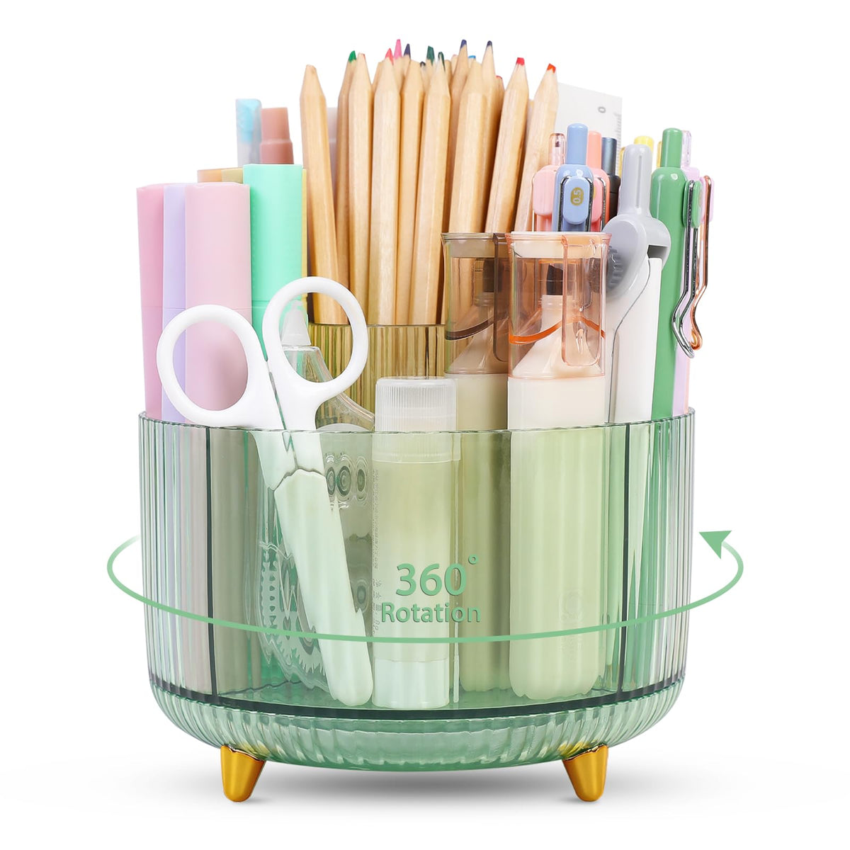 SKYDUE Rotating Pencil Pen Holder, Pen Organizer with 5 Slots - Aesthetic Desk Organizer and Accessories for School, Home, Office Supplies